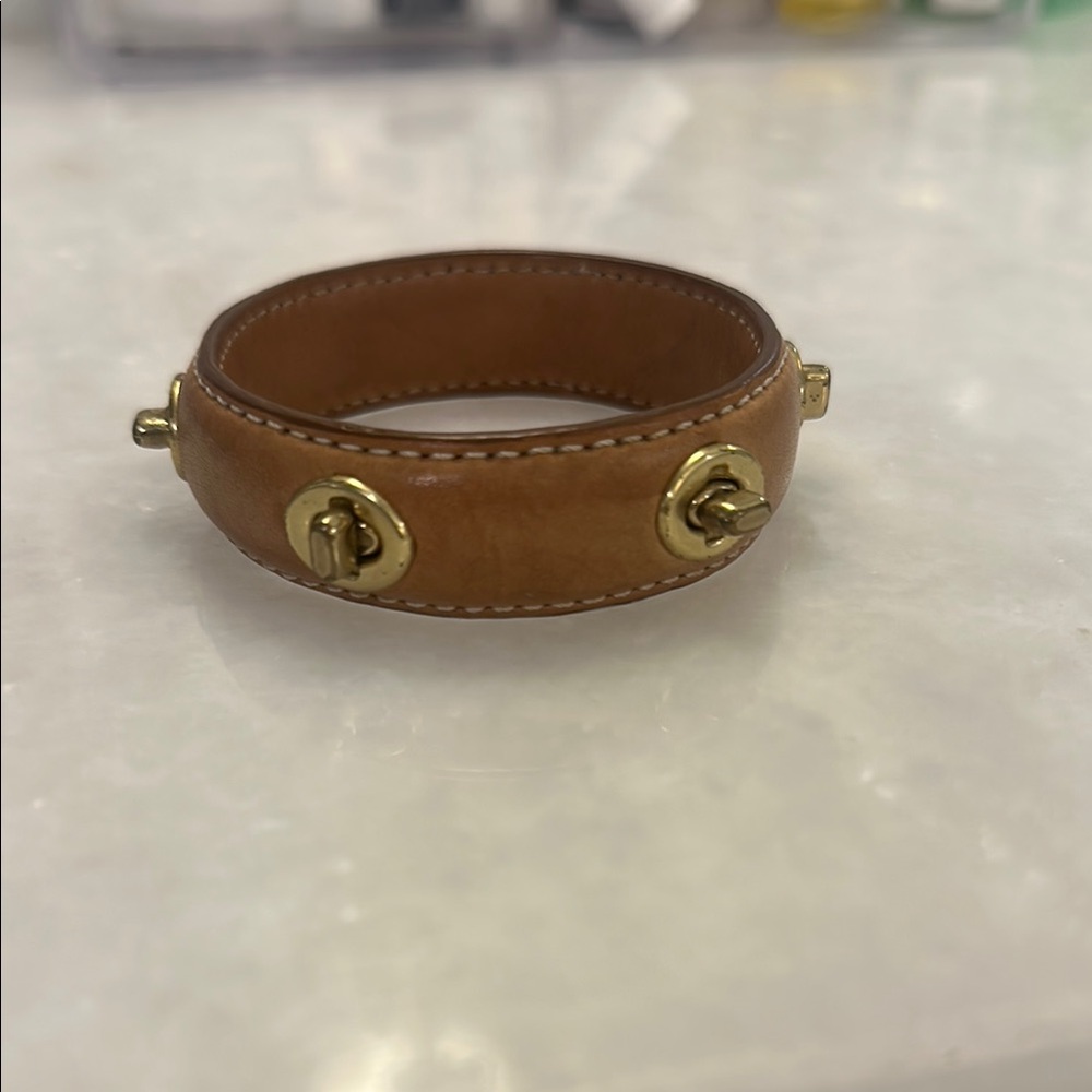Brown Leather Bracelet with Gold Accents